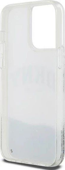 Ovitek za telefon z Liquid Glitter učinkom in velikim logotipom DKNY za iPhone 15 Pro, bel