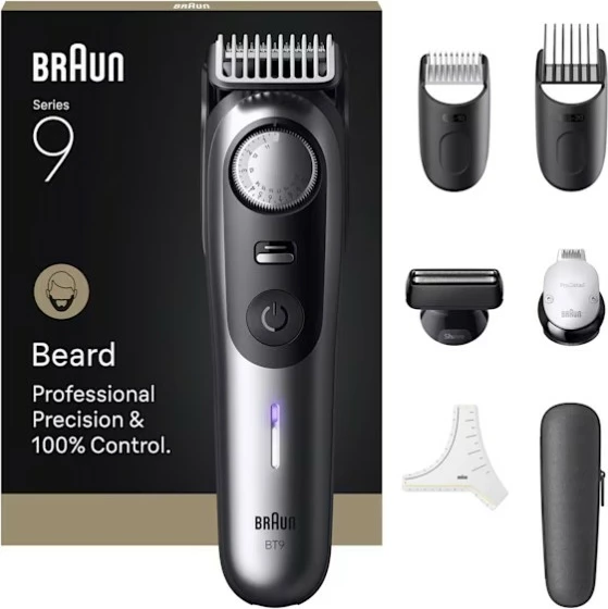Makinica za britje Braun Series 9 BT9520, 7 nastavkov, Wet & Dry, Li-Ion baterija, črno/siva