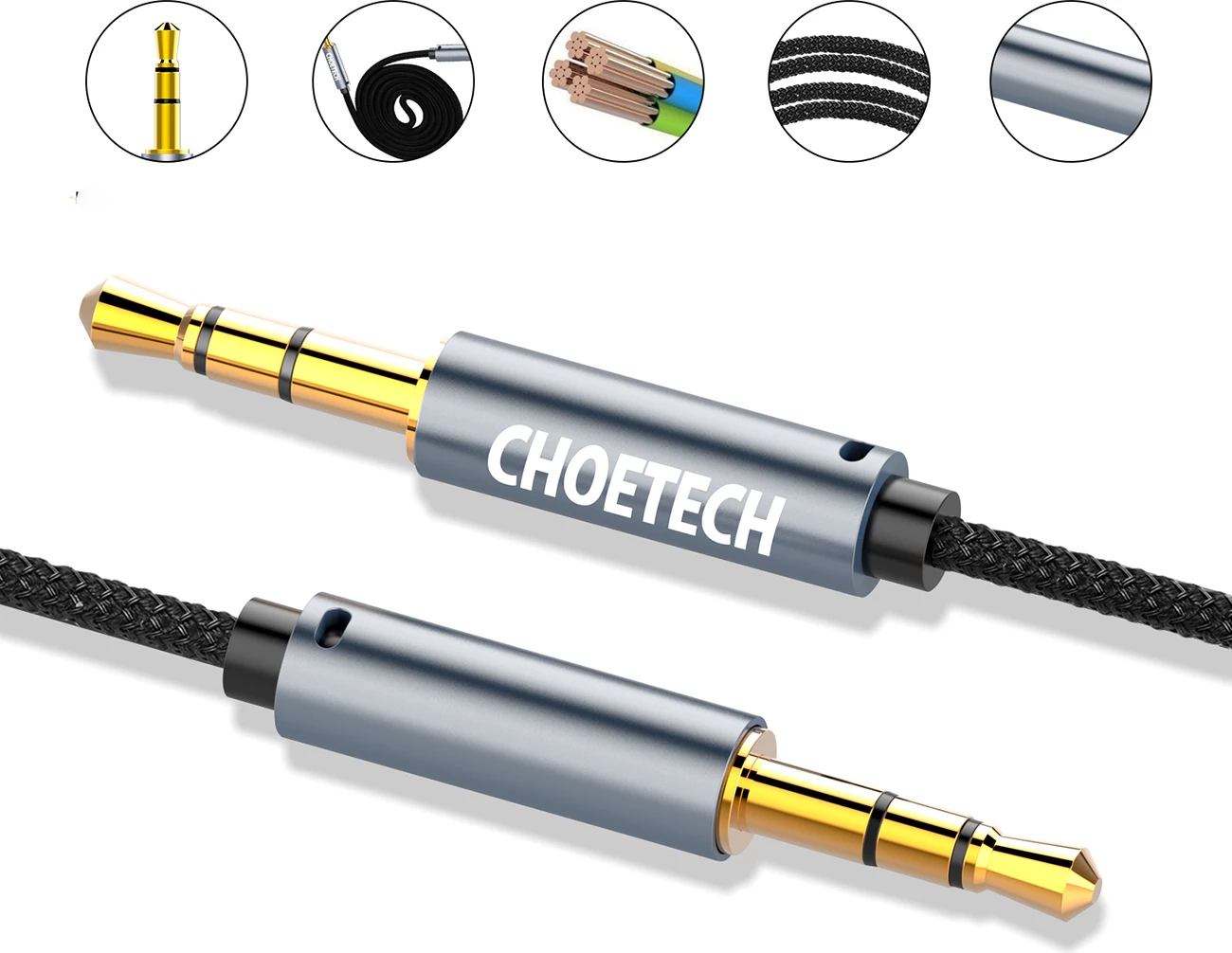 Avdio kabel Choetech AUX002, mini jack 3,5 mm (moški-moški), 1,2 m, črn