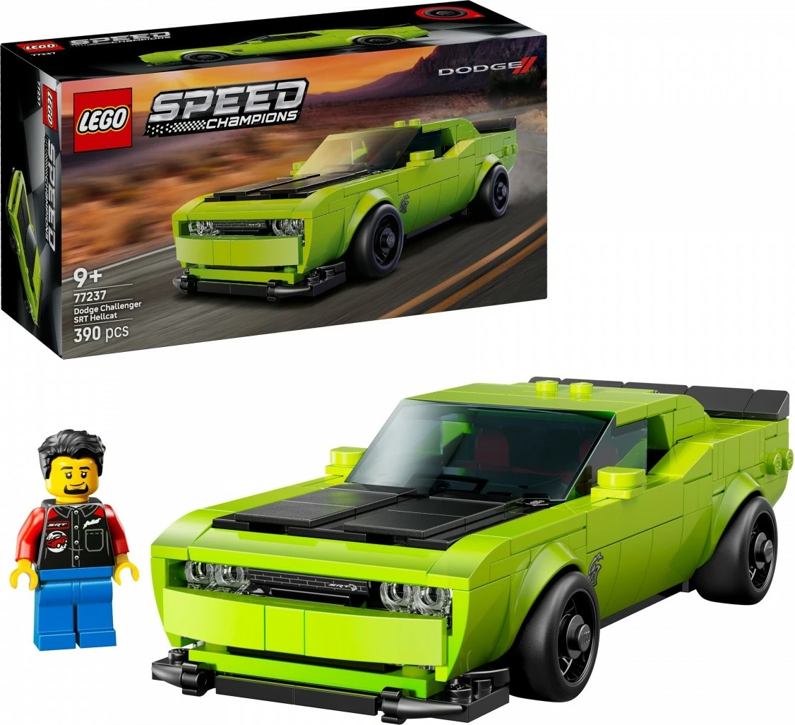 Model avtomobila Dodge Challenger SRT Hellcat, LEGO Speed Champions 77237, 390 kosov, zelen