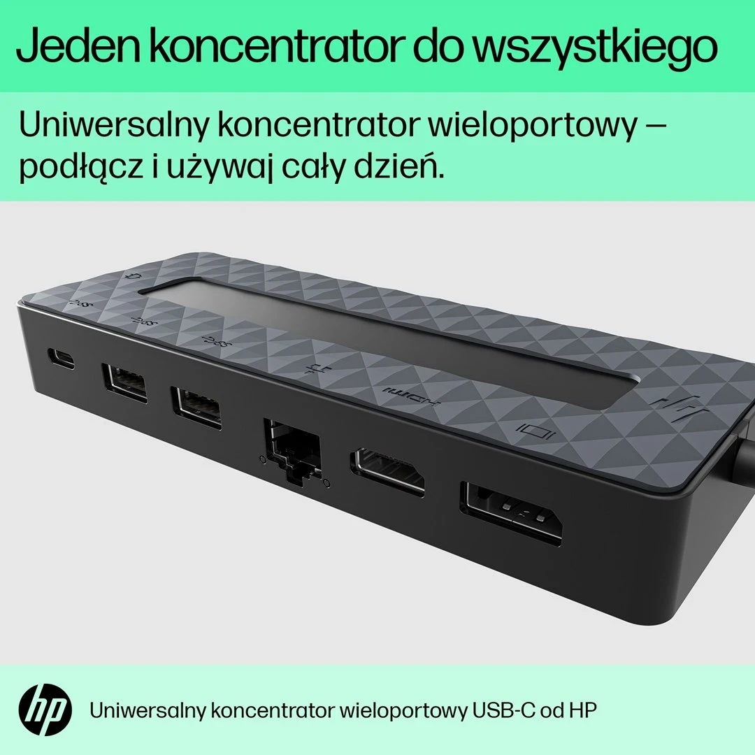 Hub univerzalen Ethernet LAN, 7 vrat, USB-C, HP, črn