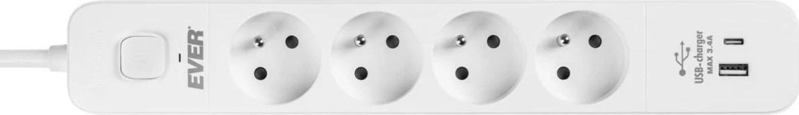 Zaščitna vtičnica EVER PROTECT 4PL 1A1C USB, 4 vtiči, 1,5 m, bela