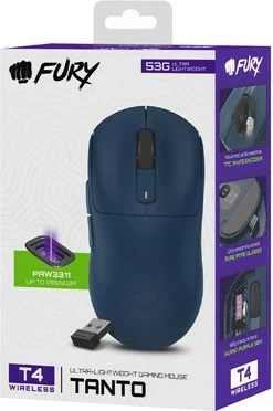 Ergonomska miška Fury Tanto T4, brezžična, 12000 dpi, granat