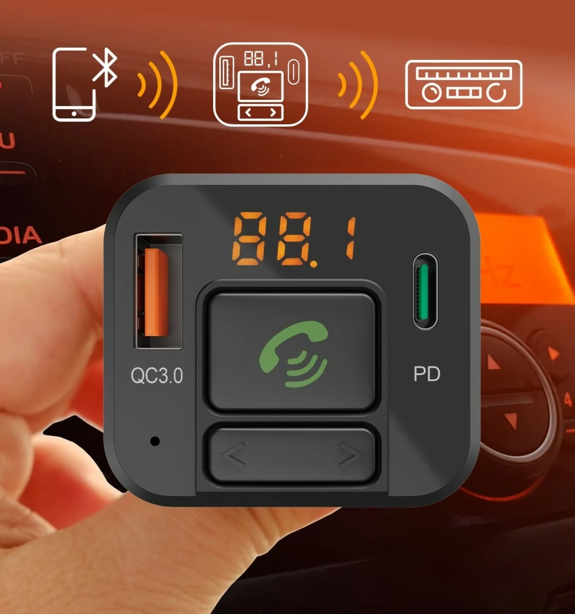 Bluetooth FM predvajalnik, polnilec 20W Hama 14169, srebrn