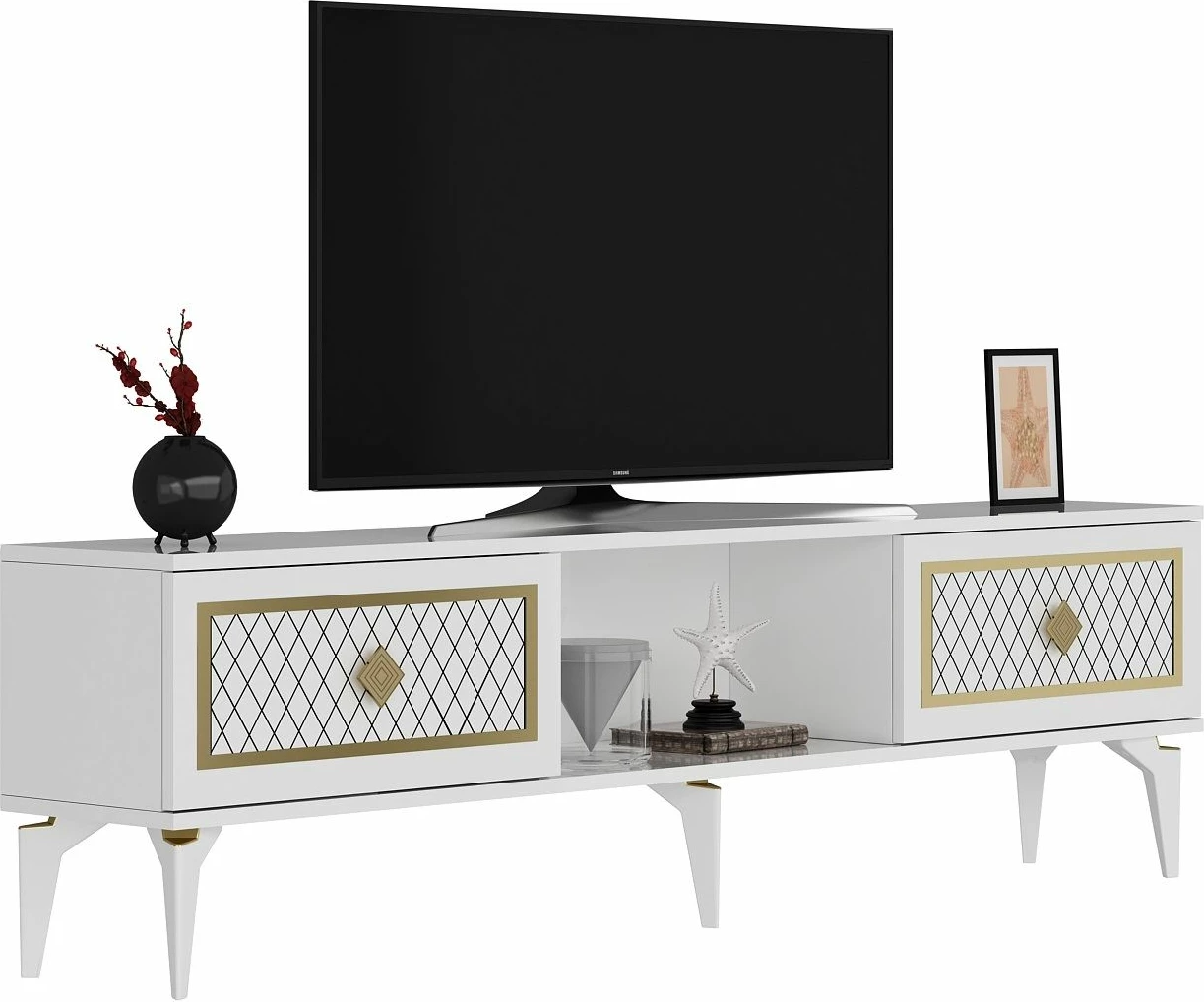 Komoda za TV Skye Decor, bela, zlata