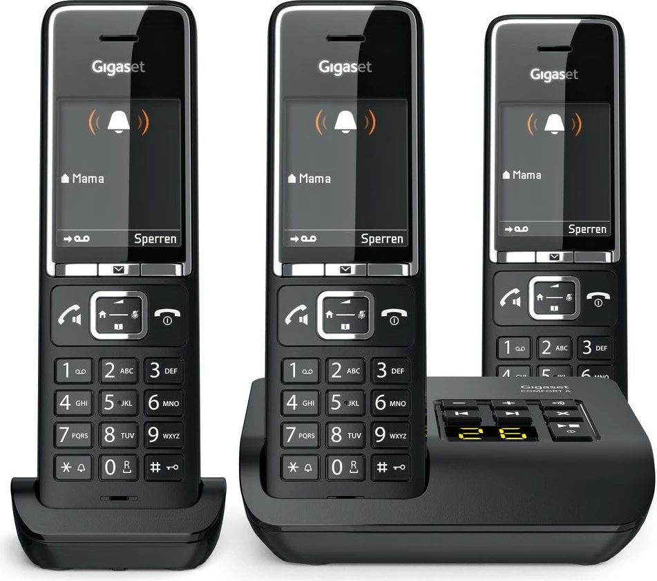 Brezžični telefon Gigaset COMFORT 550A, 3 slušalke, samodejni snemalnik, 200 stikov, črn