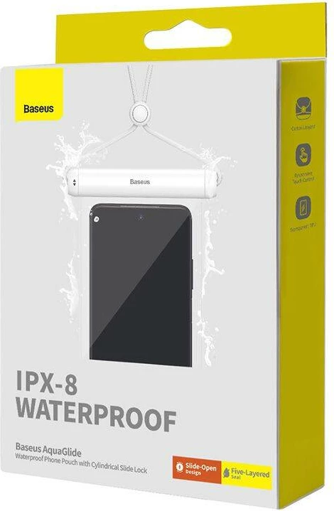 Vodoodporen ovitek za telefon Baseus AquaGlide, s cilindrično zaporo, bel
