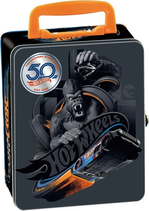 Kovinska škatla za 50 avtomobilčkov Hot Wheels Klein 2881, z ročajem, črno/oranžna
