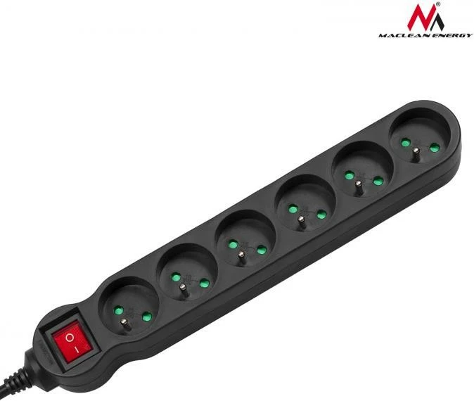 Podaljšek z 6 vtiči, 3 m, 2300 W, Maclean MCE187, črn