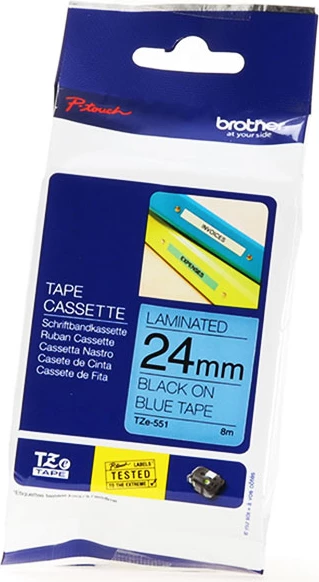 Laminiran trak za etikete, 24 mm x 8 m, črno na modrem - Brother TZE-551