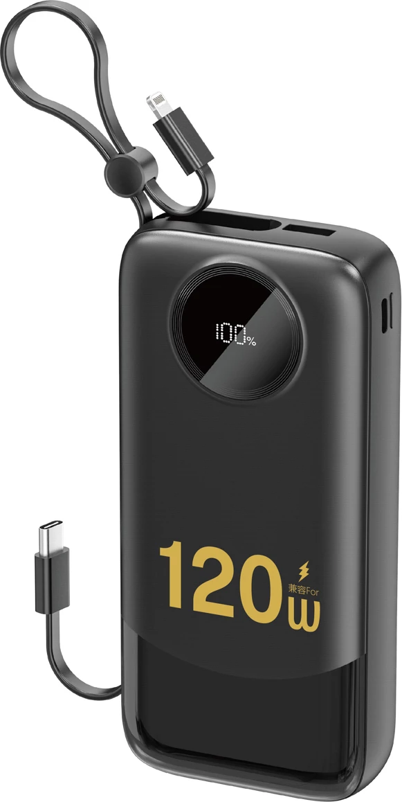 Powerbank 20000 mAh z vgrajenimi kabli, LED zaslon, črn — Dudao K13Pro