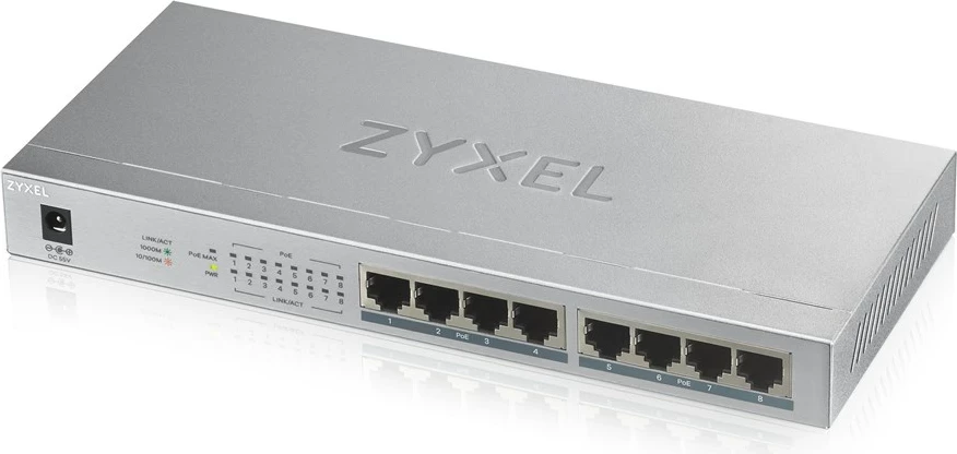 Nepremični Gigabit Ethernet PoE preklopnik Zyxel GS1008HP, siv