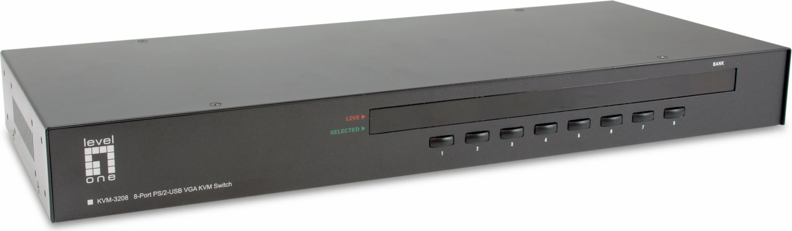 KVM-stikalo z 8 vrati PS/2-USB VGA, 2048 x 1536, montaža v rack 1U, črno (LevelOne)