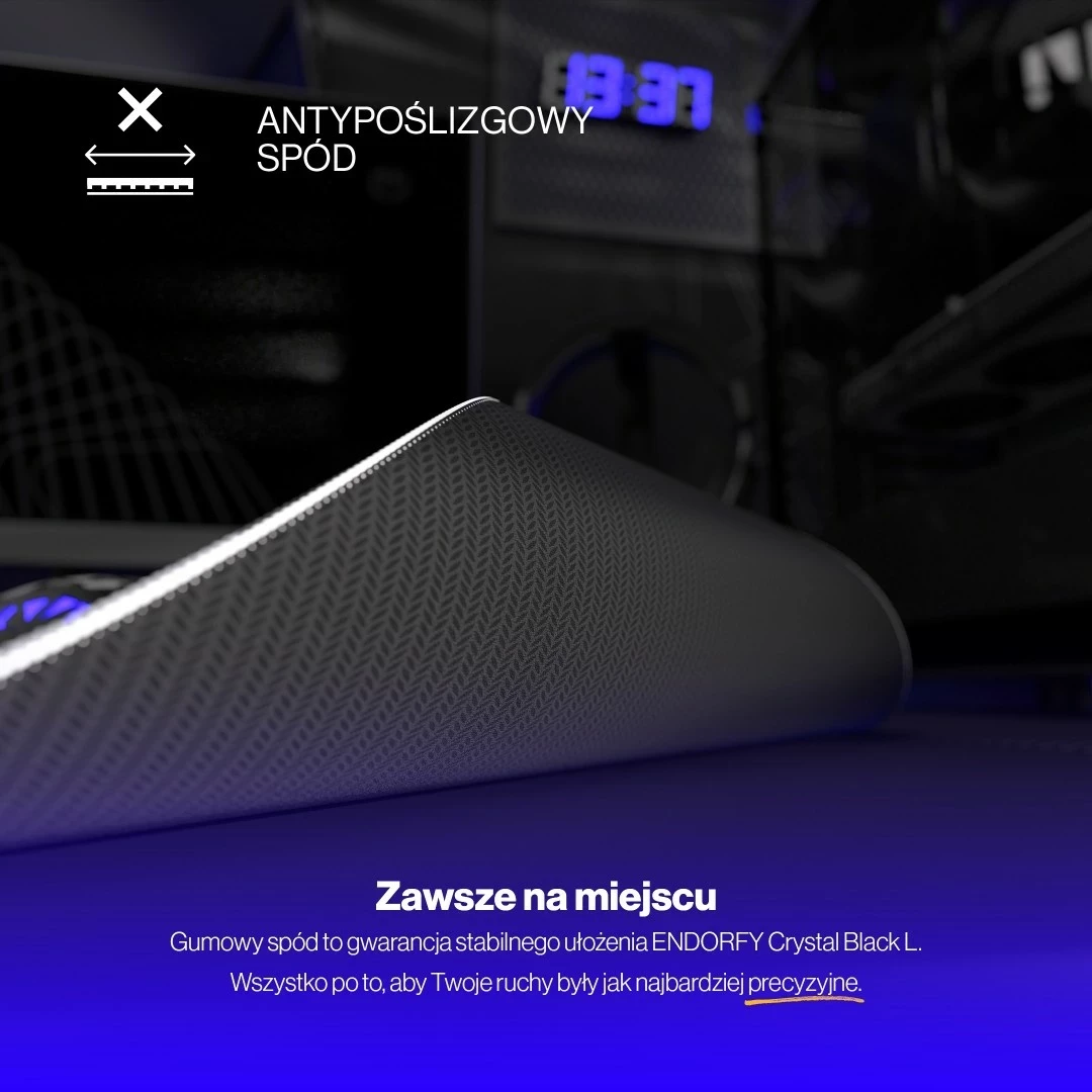 Podloga za miško Crystal Black L, Endorfy, za igralce, bela-črna