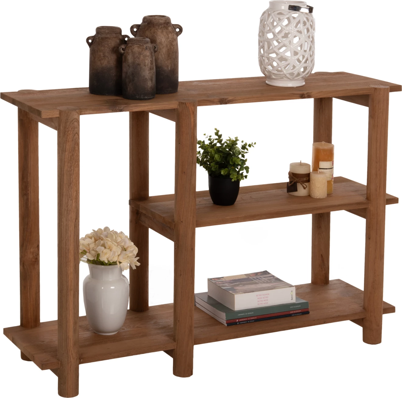 Konzola KUTAI FH9638 iz recikliranega tikovega lesa v naravni rustikalni barvi 120x35x80H cm