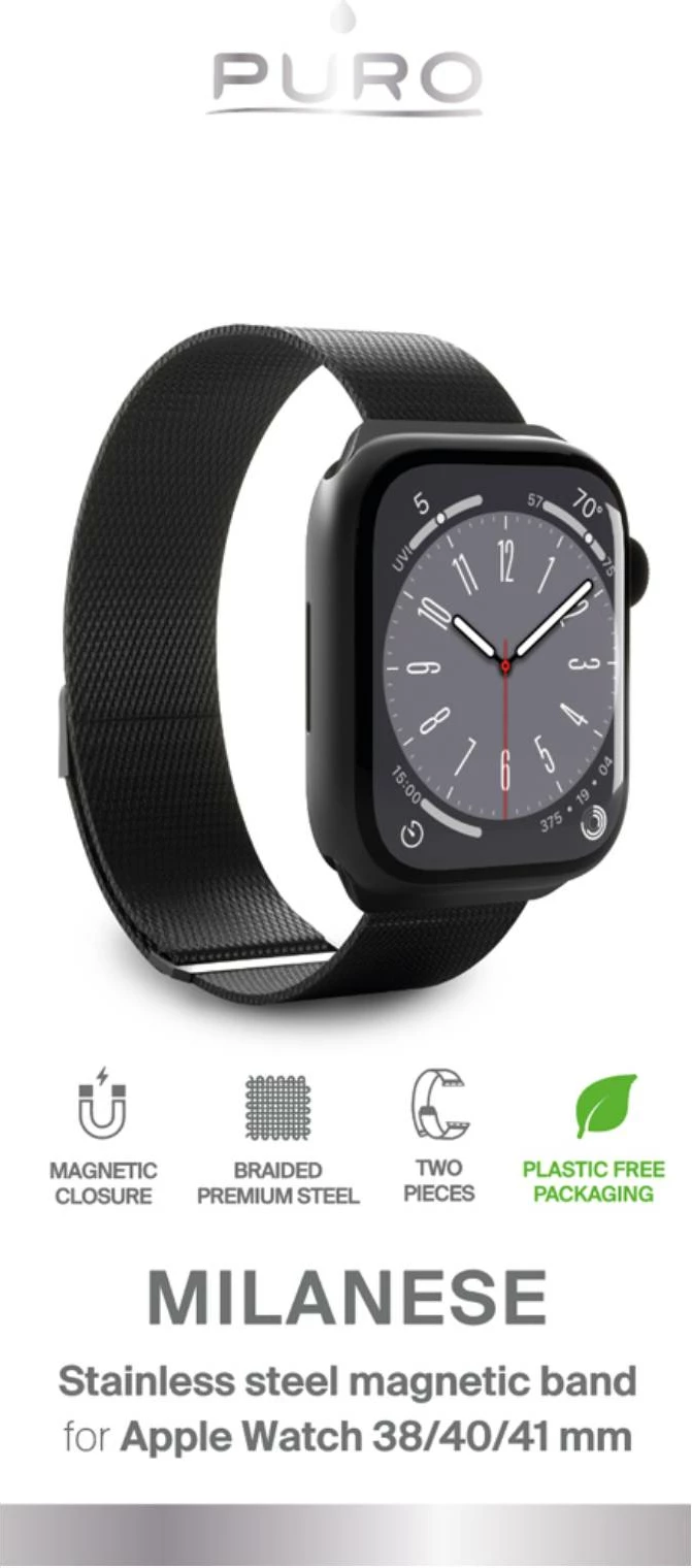 Elegantna milanese zapestnica iz jekla za Apple Watch, 38/40/41 mm, črna
