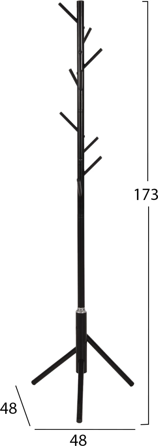 Samostoječi obešalnik FH9574.01 kovinski v črni barvi - 8 visečih položajev 48x48x173Hcm
