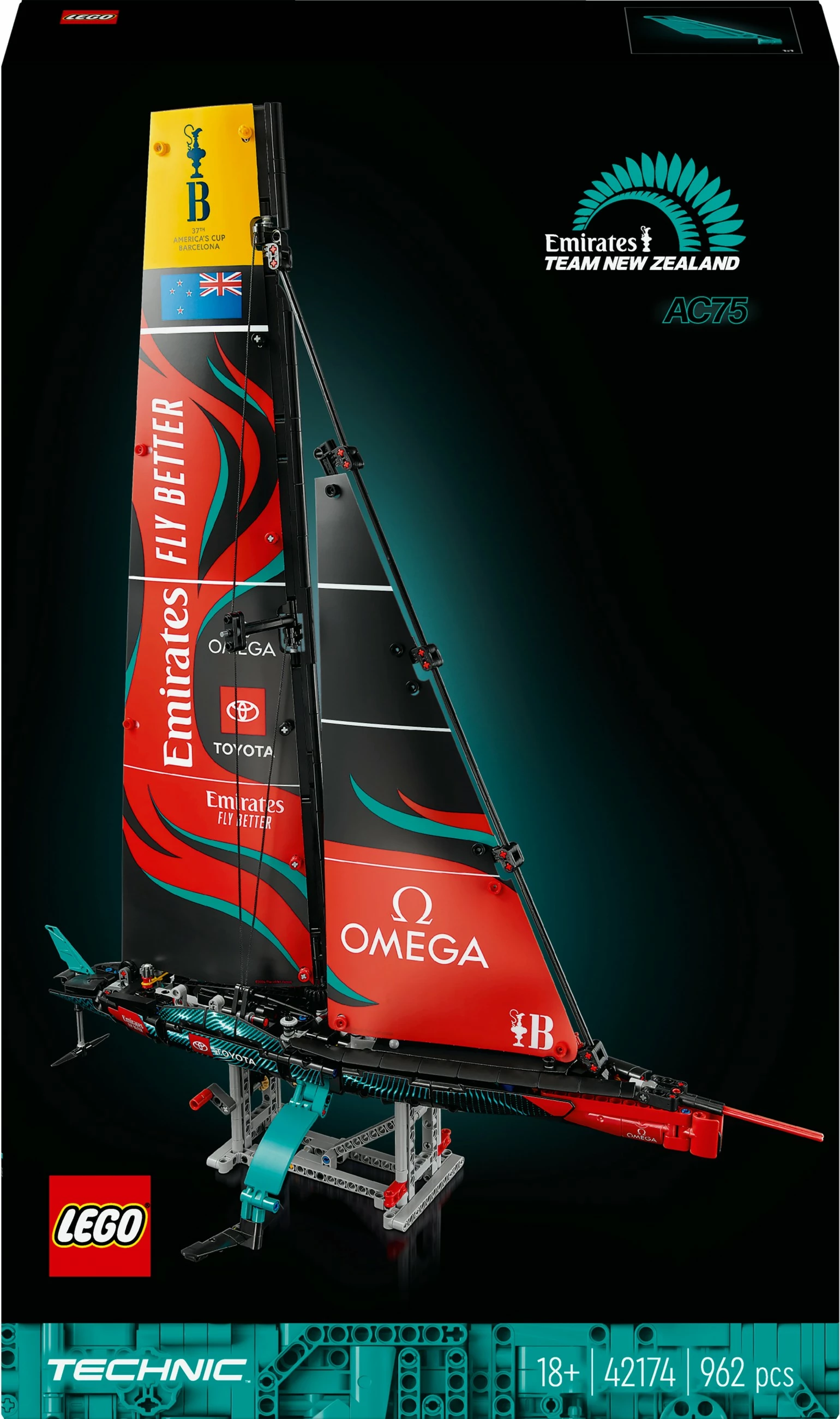 Set gradnje LEGO Technic Emirates Team New Zealand AC75, 962 kosov, večbarven