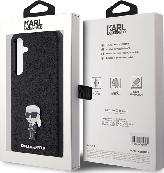 Ovitek za telefon s fiksnimi bleščicami in kovinskim znakom z ikoničnim logotipom Karl Lagerfeld za Samsung Galaxy A35, črn