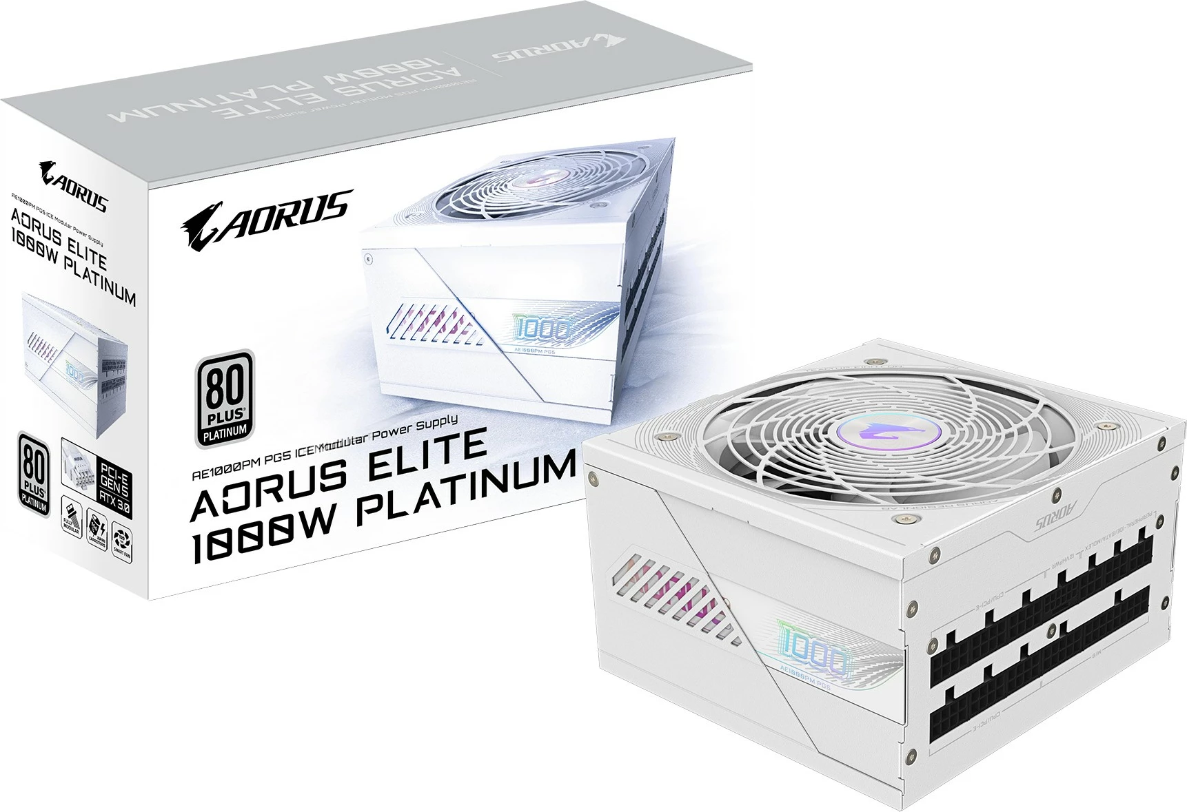 Napajalnik AORUS ELITE AE1000PM PG5 1000W, 80 PLUS Platinum, bel, Gigabyte