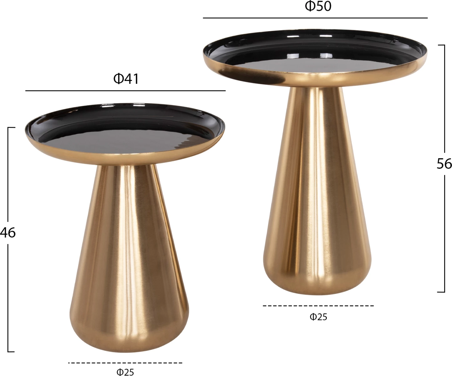 Klubske mizice 2 kosa OLUF emajliran kovina-sijaj zlata in črna Φ50 & Φ41 cm