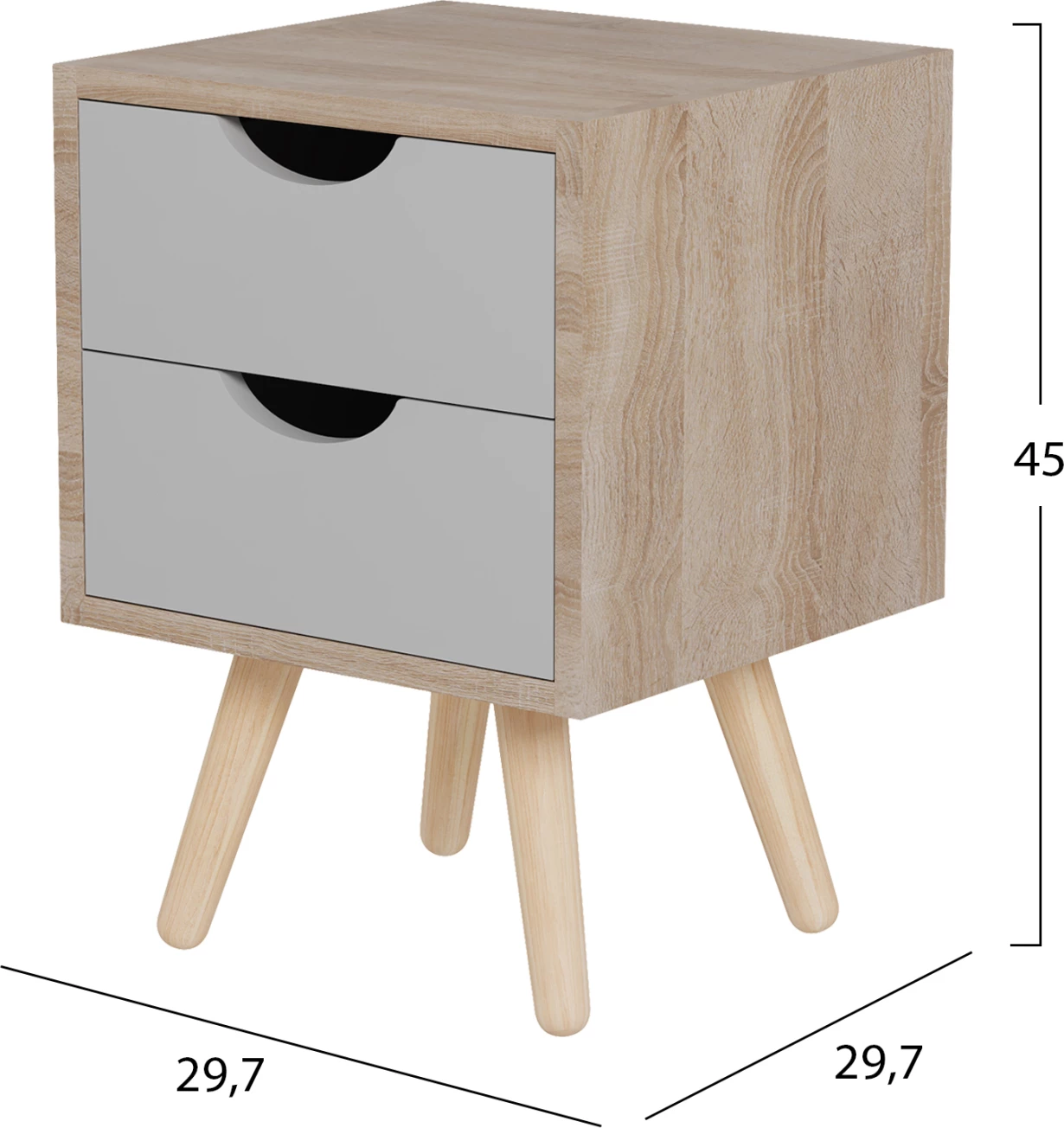 Nočna omarica DINKL FH2472.05 melamin-2 predala v sonoma-sivi 29,7x29,7x45Hcm