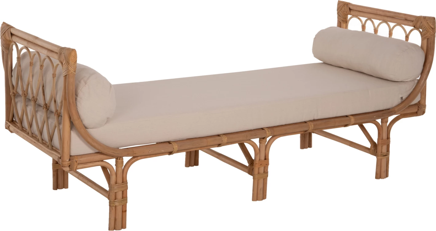 Zunanja lounge sofa Charmella iz naravnega ratana-bež blazine 187x69x76H cm