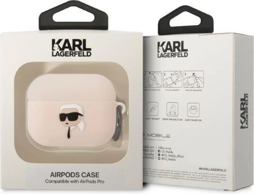 Ovitek za AirPods Pro Karl Lagerfeld KLAPRUNIKP, silikonski, rožnat, z obročkom