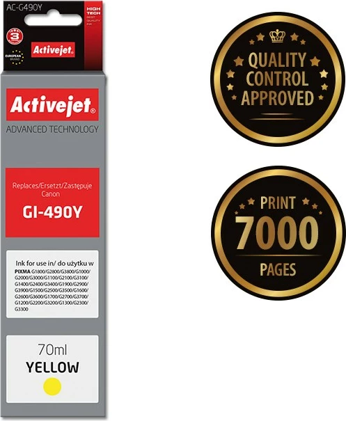 Zamenjalna barva Activejet AC-G490Y za tiskalnike Canon, 70 ml, rumena