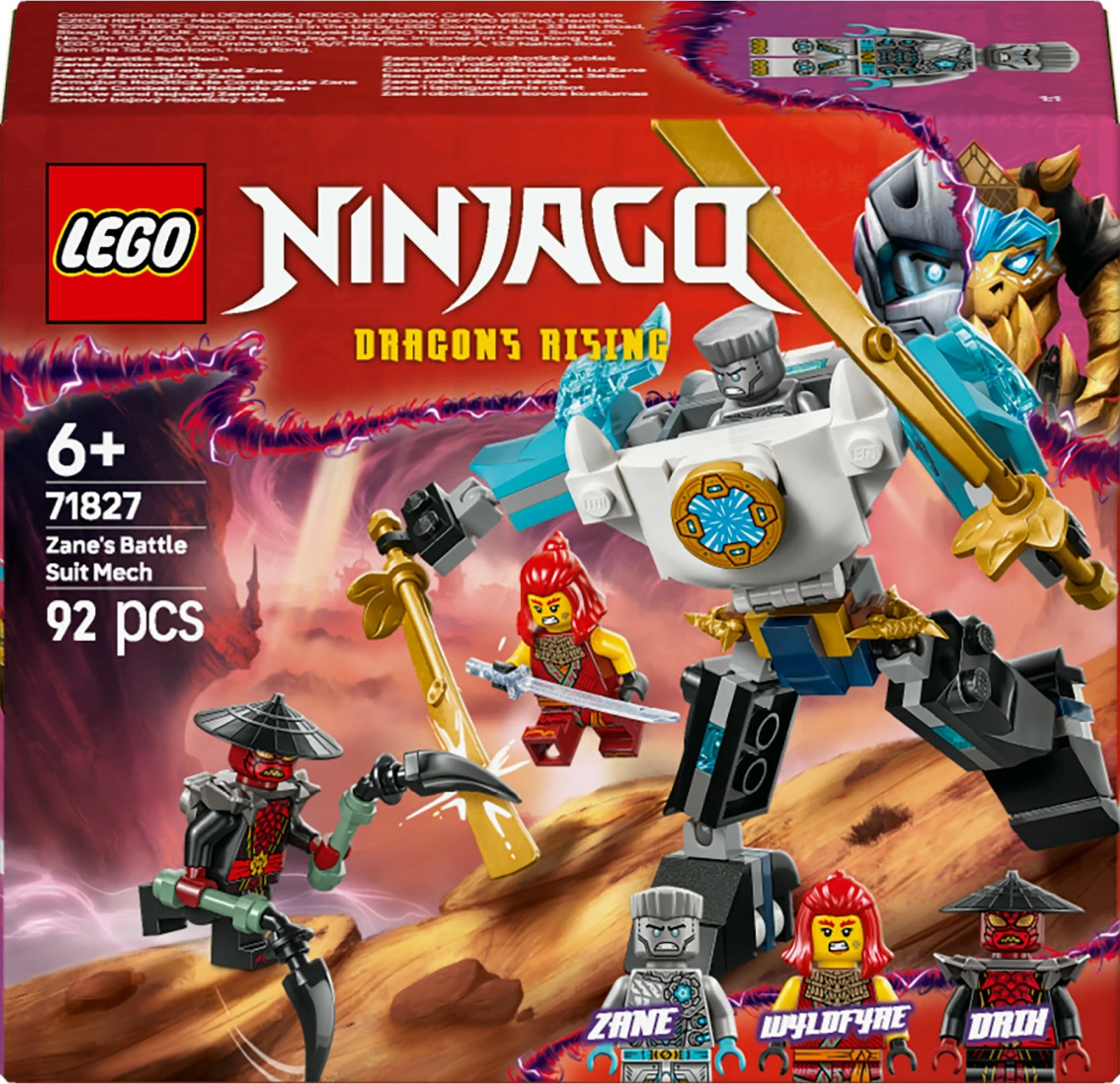 Gradbeni set LEGO Ninjago Zane’s Battle Suit Mech 71827, 92 kosov, večbarven