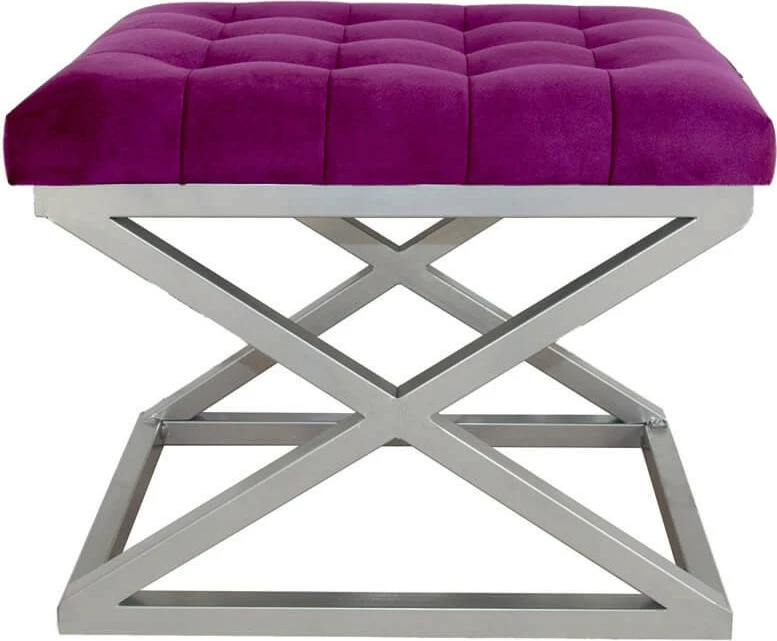 Pouf s srebrnim okvirjem, material fuksija, Atelier del Sofa