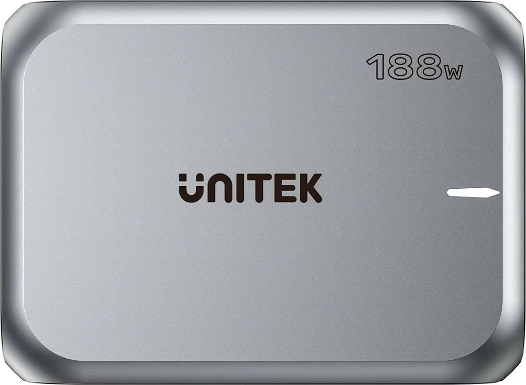 Visokozmogljiv polnilec Unitek GaN 188W, 2x USB-A, 3x USB-C, siv
