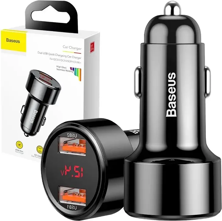 Avto polnilec Baseus Magic Series Dual QC, 45W, 2x USB-A, črn