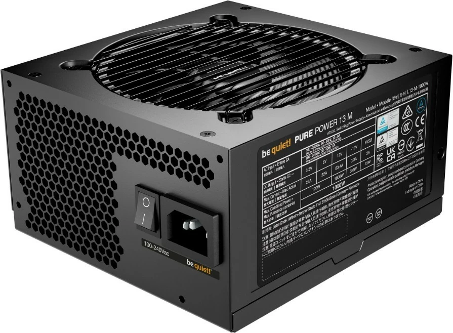 Napajalnik be quiet! Pure Power 13 M, 1000W, ATX 3.1, 80 PLUS Gold, modularen, črn