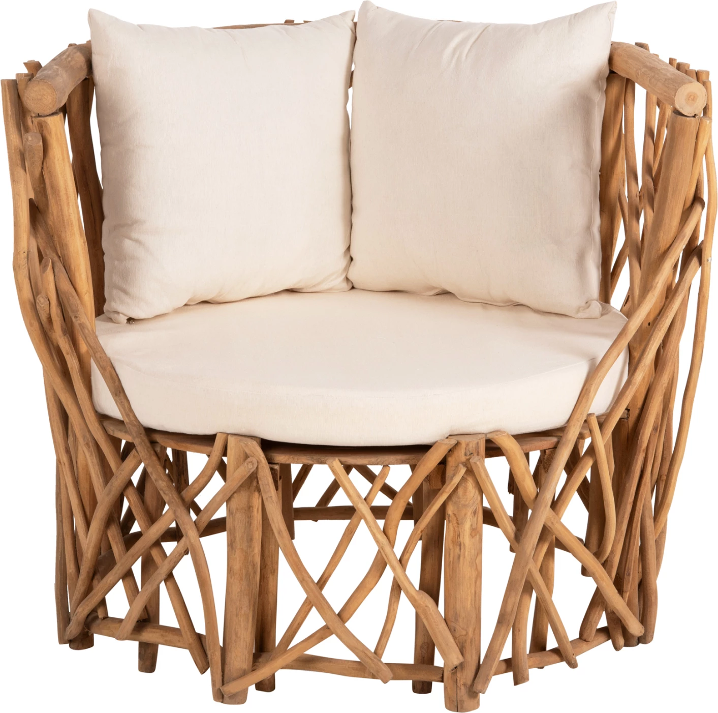 Fotelj KAAN FH5994 iz vej TEAK v naravni barvi z belimi blazinami 95x89x80H cm