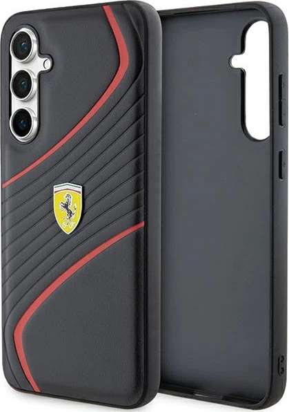 Ovitek z metalnim logotipom Ferrari Twist za Samsung Galaxy S23 FE, črn