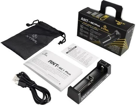 Hitri polnilec baterij XTAR ANT MC1 Plus, za cilindrične Li-ion baterije, črn