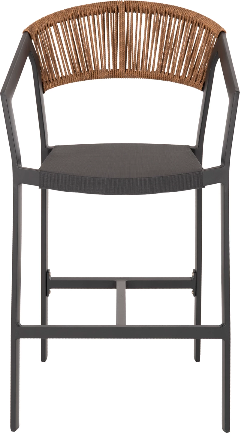 Barski stol iz aluminija v antracitni barvi FH5892.11 srednje višine z nasloni - ratan & tekstil 56,5x57x99,5Hcm