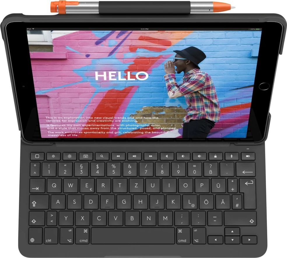 Ovitek s tipkovnico Logitech Slim Folio za iPad (7., 8. in 9. generacija), QWERTZ, nemško, grafit