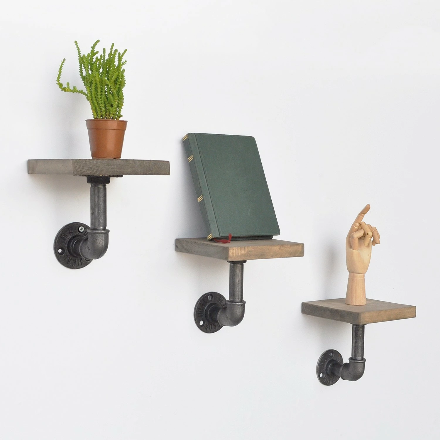 Stenski regal Pipe Shelf, črno in rjavo, Boruraf005