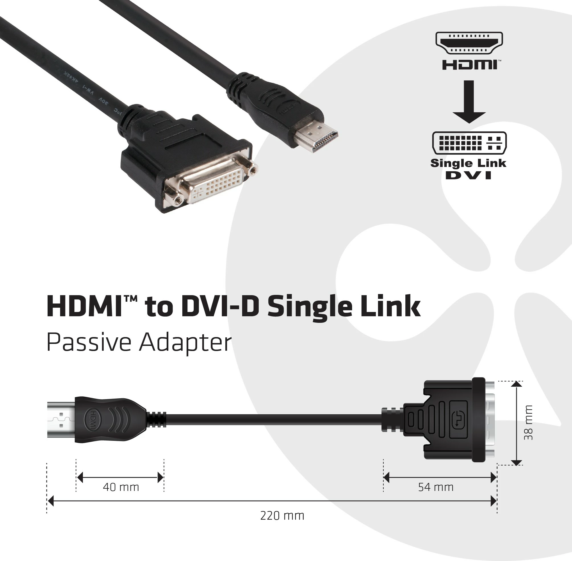 Adapter HDMI na DVI, Club3D, Plug and Play, 1920x1200, črn