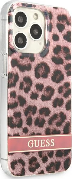 Ovitek z motivom leoparda Guess GUHCP13LHSLEOP za iPhone 13/13 Pro 6,1", trdo ohišje, rožnat