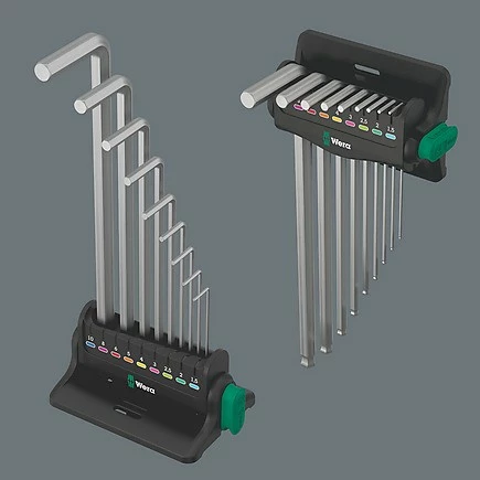 Set imbus ključev L, Hex-Plus, krom, z magnetizatorjem, Wera, 9 kosov, črno/krom