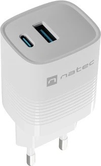 Hiter polnilec GaN 30W z USB-A in USB-C, Natec Ribera, belo