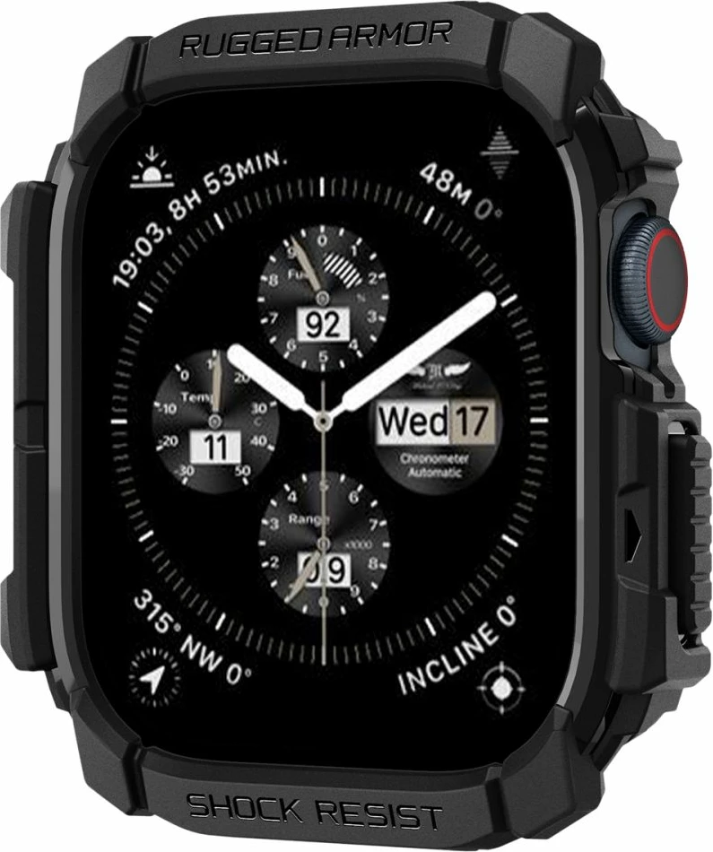 Ovitek Rugged Armor Spigen za Apple Watch 10, 42 mm, črn