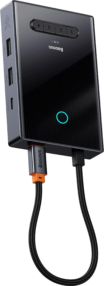 Računalniško ohišje 8-v-1 USB-C hub Baseus PioneerJoy, HDMI 4K@60Hz, DisplayPort 8K@30Hz, VGA, 2x USB-A 3.0, 2x USB-C, siv