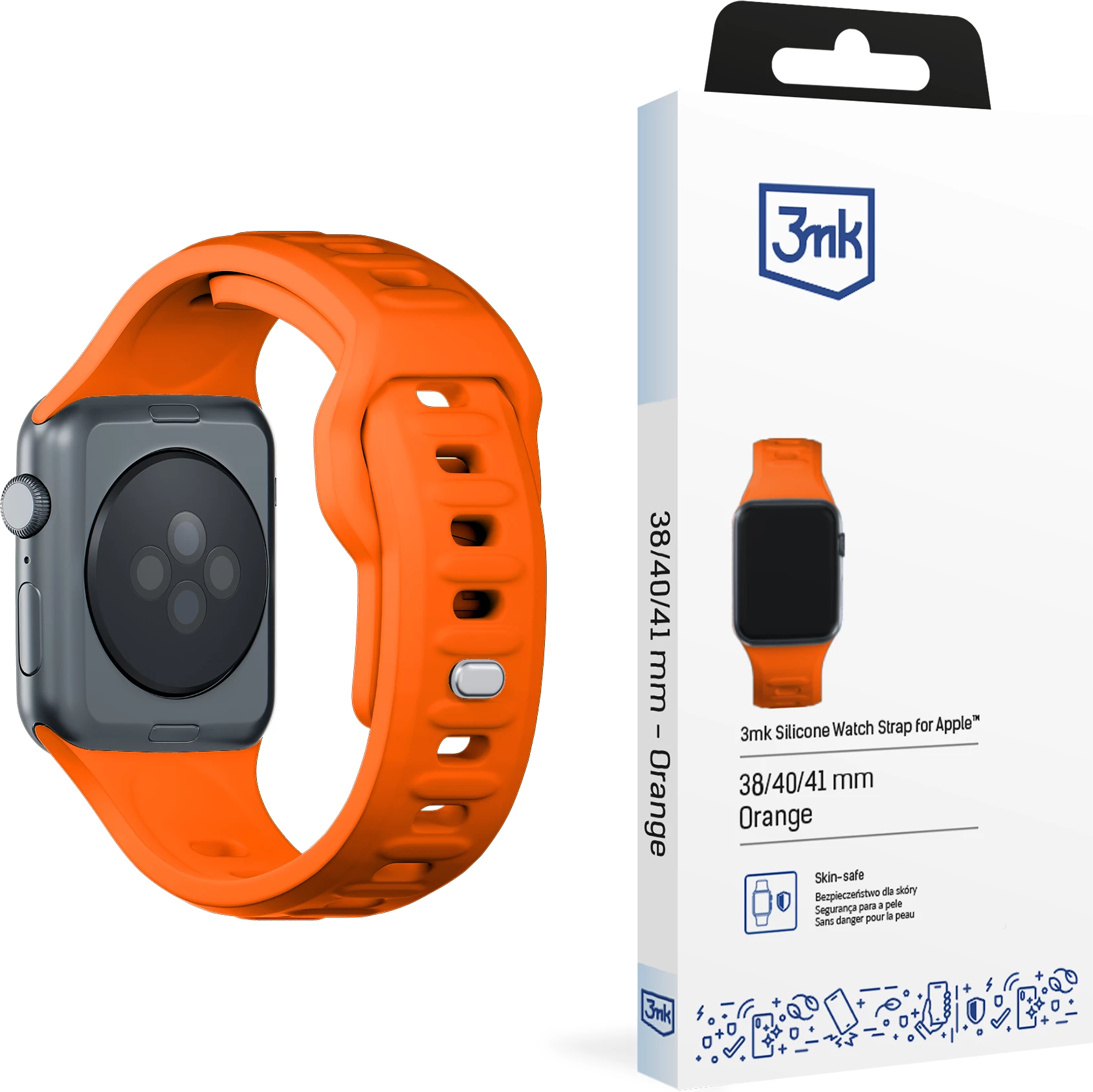 Silikonski pašček 3mk, za Apple Watch 38/40/41 mm, oranžen