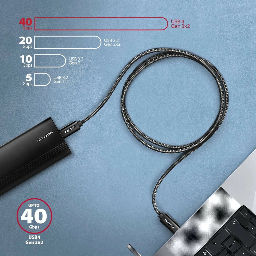 USB-C na USB-C kabel AXAGON BUCM4X-CM10AB, 1 m, USB4 Gen 3x2, 240W, 8K, črn