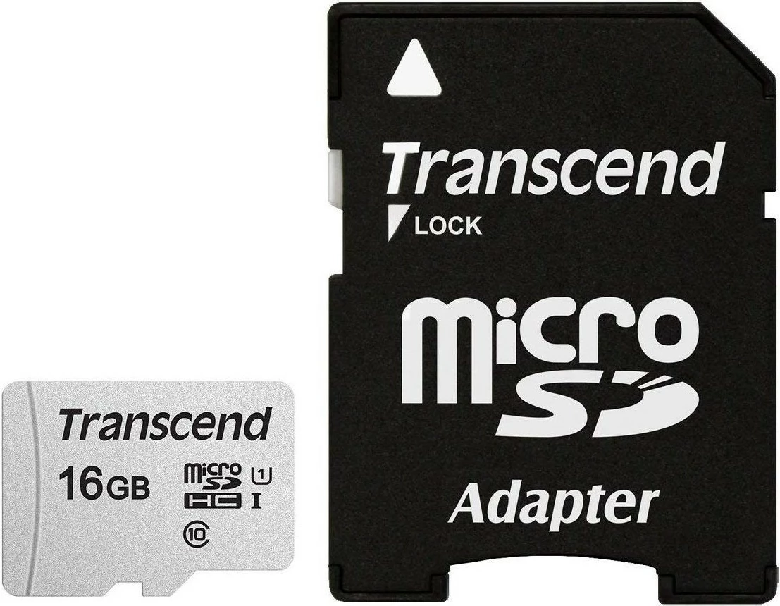 Kartica microSDHC 16GB Transcend 300S, z adapterjem, Class 10, 95 MB/s, srebrna