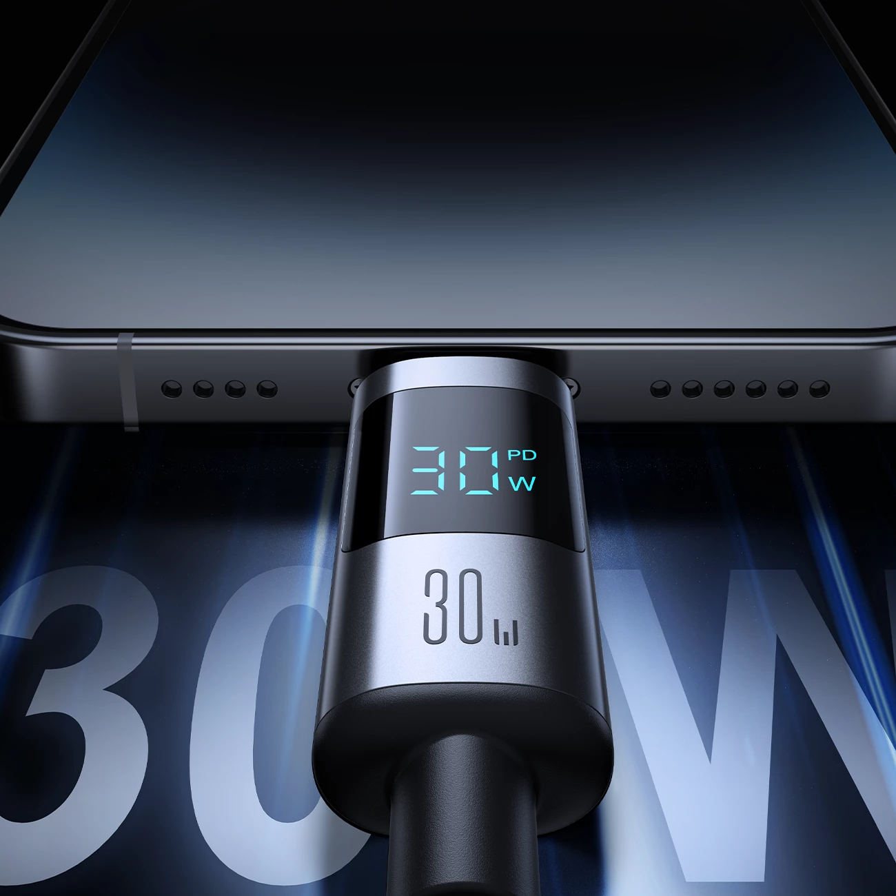 Kabel USB-C na Lightning z LED zaslonom, 1,2 m, 30 W, črn — Joyroom S-A16 Pro Prism Series